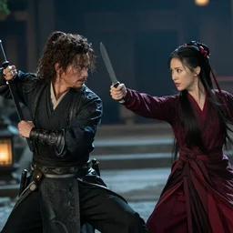 cinematic still, Jack Burton throwing a knife at Lo Pan, amazing shot