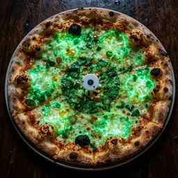 radioactive pizza, glowing green