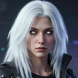 woman ; white hair ; white eyes ; himalayan, cyberpunk ; unreal engine 5 rendered, octane rendered, art style by alexandre cabanel and nixeu and ian sprigger and wlop and krenz cushart and artgerm ; digital art ; high detail ; bladerunner ; realistic