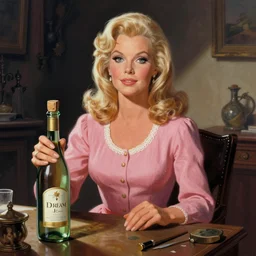 beautiful digital illustration of barbara eden I Dream of Jeannie and bottle artist