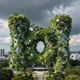 biophilic architecture, simplified utopian structures, urban green, futurist, japan