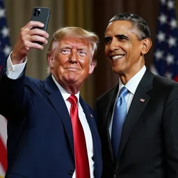 trump and obama taking a selfie together