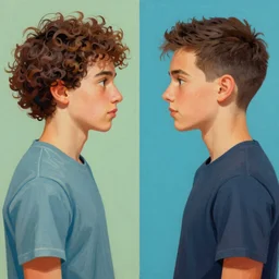 an profile painting of a typical millennial and a typical gen z at 2 1 years old, in the style of an original beeple digital art painting, two - panel