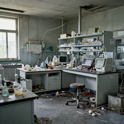 abandoned life science lab, cluttered