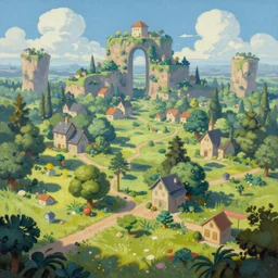 beautiful cartoon landscape, symmetrical, concept art, intricate detail, volumetric shadows and lighting, realistic oil painting by tim hildebrandt,