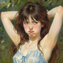 detailed summer portrait of pouting anime girl, ecstacy, painting by gaston bussiere, craig mullins, j. c. leyendecker