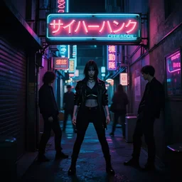 a dark alley with neon and restaurant sign, cyberpunk, cybervibe, サイハーハンク, 攻 殻 機 動 隊, ghost in the shell, blade runner, neonlights, scifidaily, neon noir, neo tokyo, cyberpunk aesthetic, tokyo camera club, night owlz, night shooterz