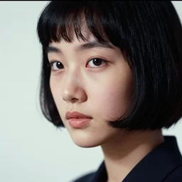 ektachrome, 3 5 mm, highly detailed : incredibly realistic, youthful asian demure, perfect features, feminine cut, beautiful three point perspective extreme closeup 3 / 4 portrait photo in style of chiaroscuro style 1 9 7 0 s frontiers in flight suit cosplay vogue fashion edition, nick night, show studio