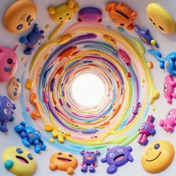 interior tunnel swirling vortex of colourful psychedelic 3 d embossed mecha emoji shapes in a hal tenney 3 d fractal landscape, clockwork toys, seamless texture, toy mayan faces, landscape, maximalist, circuit vector shapes