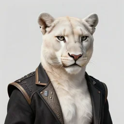 award winning beautiful portrait commission of a male furry anthro albino mountain lion with a beautiful hyperdetailed attractive outfit and face wearing a golden and black rockstar outfit on a stage. Character design by charlie bowater, ross tran, and makoto shinkai, detailed, inked, western comic book art