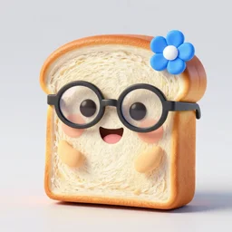 epic professional digital art of a cute bread toast smiling wearing 👓!!!! and a blue flower!!!!, best on artstation, cgsociety, much detail, much wow, masterpiece