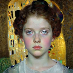 a portrait of a beautiful young girl made of glass with silvery eyes, film still by wes anderson, by klimt, strong lights, 19th century painting