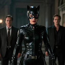 real-life Catwoman, cinematic, Wide-shot, atmospheric lighting, directed by Quentin Tarantino, extreme detail, 8K, movie still
