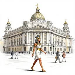 a sketch drawing, tcleopatra walks around moscow, view of the central department store by gabo mendoza, trending on artstation