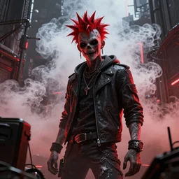 hounted city of smoke, detailed, photograph, award wining, red and white, trending on artstation, punk attitude, 4 k, unreal engine 5, octane render, neon highlights