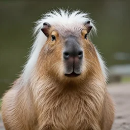 portrait of a happy capybara with white hair in the style of conrad roset