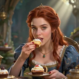 highly detailed closeup portrait of a fairytale medieval princess eating cakes, unreal engine, nicoletta ceccoli, mark ryden, lostfish, earl norem, global illumination, god rays, detailed and intricate environment