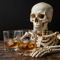 skeleton drinking whiskey