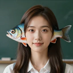stunning portrait of an elementary schoolteacher with a fish head