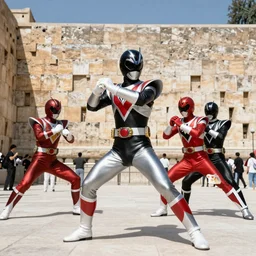idf soldiers as super sentai fighting at the wailing wall