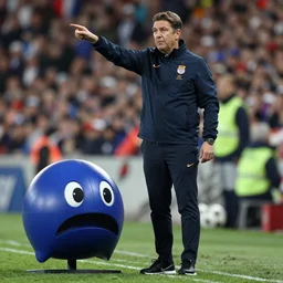 A photograph of a real-life Pac-Man as a football manager