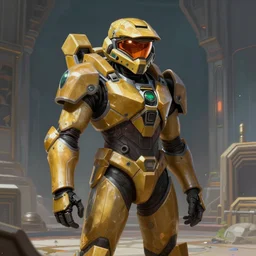 character portrait of a helmeted samus aran from metroid wearing chunky combination halo armor and varia suit standing cautiously in an ancient temple, 8 k, realistic shading, digital painting, video game, matte painting, concept art, illustration, halo infinite, metroid, good value control, tense atmosphere, minimal artifacts, moody lighting, vibrant colors, john singer sargent