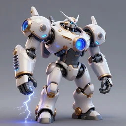 big mech summoning lightning with its electricity coil arm, 3 d render, unity, steampunk, cyberpunk, plain background, extremely detailed, intense, epic, cinematic lighting, copper, pipes, metal, rusty, glowing electric, reflective, hdr,
