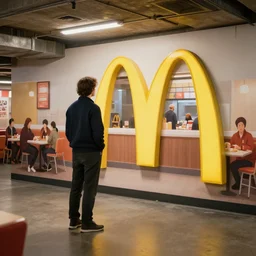 man discovers a secret McDonalds restaurant, full of customers, behind a wall in his basement