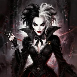 symmetry!! portrait of a cruella de vil, enigmatic, intricate, highly detailed, dynamic lighting, digital art, digital painting, artstation, terence nielsen, sharp focus, illustration, art by artgerm and greg rutkowski and moebius, 8 k