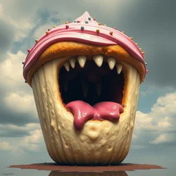 giant cupcake with a mouth