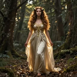 full body portrait of a beautiful forest goddess, by pete mohrbacher and greg rutkowski