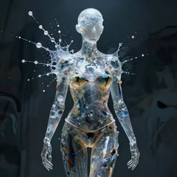 stunning, breathtaking, awe - inspiring award - winning biomorphic anthropomorpic transparent gelatinous humanoid wearing a bikini abstract expressionist splatter painting, extremely moody lighting