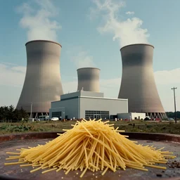 a nuclear power plant made out of spaghetti, in a new jersey suburb, canon 5 0 mm, cinematic lighting, photography, retro, film, kodachrome
