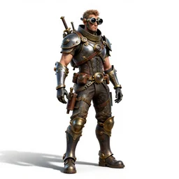 fierce steampunk inventor with goggles, high detail digital art, full body, standing, isolated on a pure white background, centered, whole figure in frame, sharp focus, studio lighting