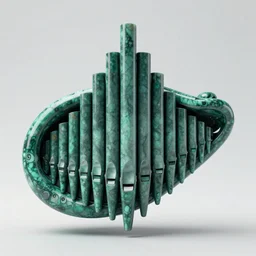 an organ with pipes shaped like human larynxes made from malachite in the style of H R Giger