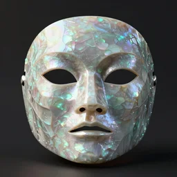 a geometric mask with multiple angles and cuts. 3 d printed. intricate. super detailed. dramatic lighting. colors and sheen of mother of pearl. octane render.