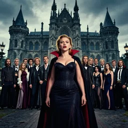 scarlett johansson as a vampire with huge gothic castle in the background by shaddy safadi, feng zhu, noah bradley, cam sykes, jason chan, tyler edlin, james paick, john j. park, maciej kuciara, victor mosquera, jordan grimmer, darek zabrocki, gilles beloeil, dan luvisi, neil blevins, tuomas korpi, dave melvin, cedric peyravernay, karl thiart, natasha tan, jorge jacinto, claire hummel, pablo carpio, grzegorz rutkowski, johannes helgeson