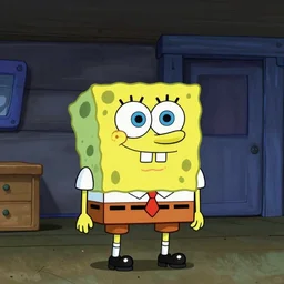 spongebob standing in a dark room