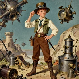 ( ( ( ( ( 1 9 5 0 s pulp science fiction magazine cover art steampunk space inventer adventure boy explorer costume. muted colors. ) ) ) ) ) by jean - baptiste monge!!!!!!!!!!!!!!!!!!!!!!!!!!!!!!