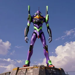 Shinji Ikari standing atop Eva Unit 01 | Evangelion Fanart, Photoshop, Adobe Illustrator, Lightroom, PostFX Realistic Lighting on Anime style