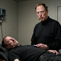elon musk with a dead body of steve jobs, backrooms