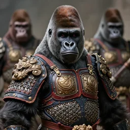 stunning gorillas warrior portrait, traditional chinese armor, art by artgerm, wlop, loish, ilya kuvshinov, 8 k realistic, hyperdetailed, beautiful lighting, detailed background, depth of field, symmetrical face