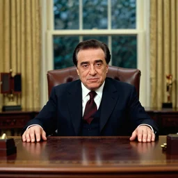 portrait of president danny devito!!! sitting in his chair behind the desk in the oval office, annie leibovitz, studio lighting, frank