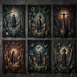 tapestries of dreams, ultra detailed, dark, moody, characters from machinarium, by don bluth, trending on artstation, octane render