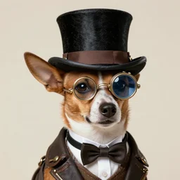 photo of steampunk min pin wearing top hat and monocle, photorealistic, 4k, artstation