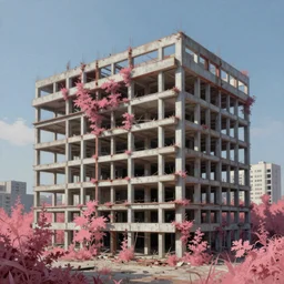 a beautiful very detailed painting of nature building coach house city abandoned industrial architecture unfinished building architecture by ludwig mies van der rohe, bladerunner 2 0 4 9 flowers infrared crystal, archdaily, wallpaper, highly detailed, trending on artstation.
