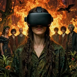 dark gardener in a vr helmet, by francis bacon, by ayami kojima, by amano, by karol bak, greg hildebrandt, by mark brooks, by alex grey, by zdzisław beksinski, by takato yamamoto, ultra detailed, high resolution, ultra detailed, wrapped thermal background