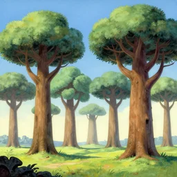A Kashyyyk landscape in the style of Dr. Seuss, giant trees, painting by Ralph McQuarrie