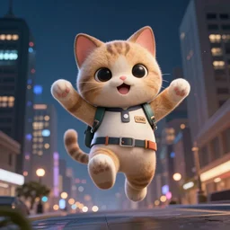 hyperrealistic hyper detailed concept art of choonky cute catman jumping, background the city at night pascal blanche sharp cinematic lighting 8k low angle shallow depth of field