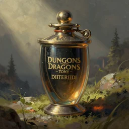 illustration of one health potion, closeup, dungeons and dragons, by tony diterlizzi